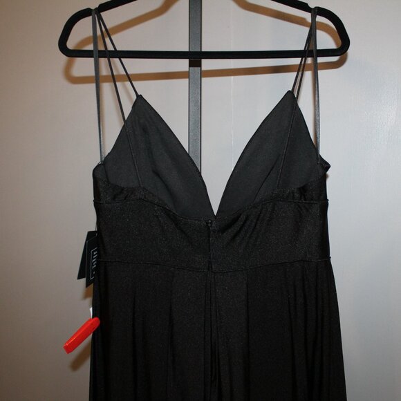 New Ieena For Mac Duggal Plunge Neck High Slit Gown Black Sz 10 26165 - Picture 3 of 7